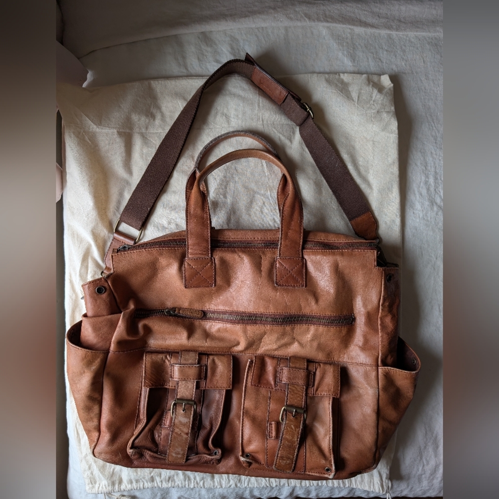 Massimo Dutti Brown Leather Duffel Bag